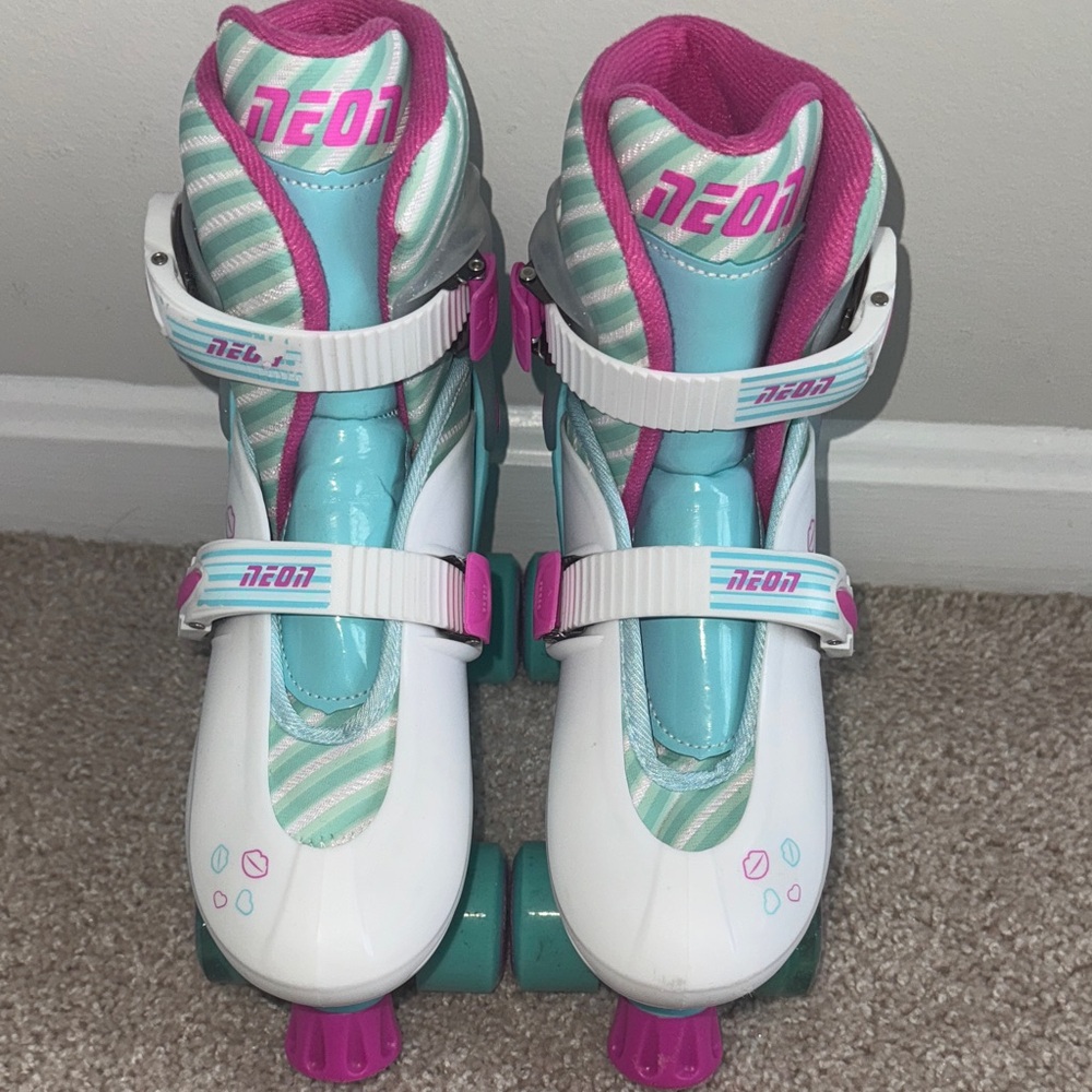 Adjustable Kids Roller Skates - White, Pink, and Teal